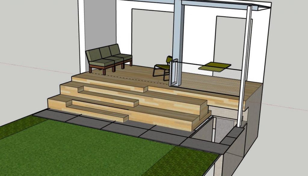 3D-Planung der neuen Bambusterrasse mit großzügiger Treppenanlage in SketchUp.